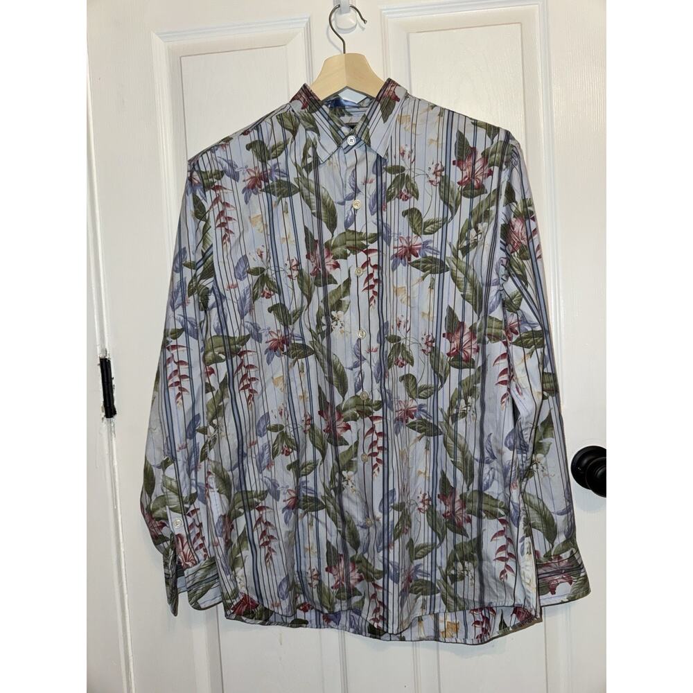 Tommy Bahama Mens Medium Blue Floral Button Up Shirt Jungle Mist $128 M